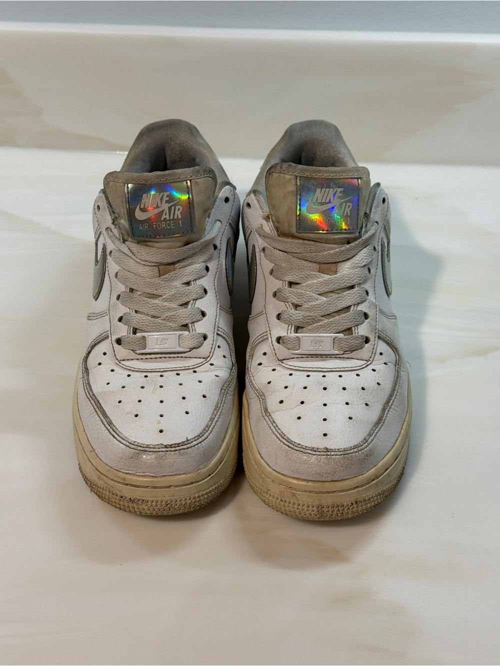 Nike Air Force 1 Low White Iridescent Swoosh Women's Sneakers Size 7
